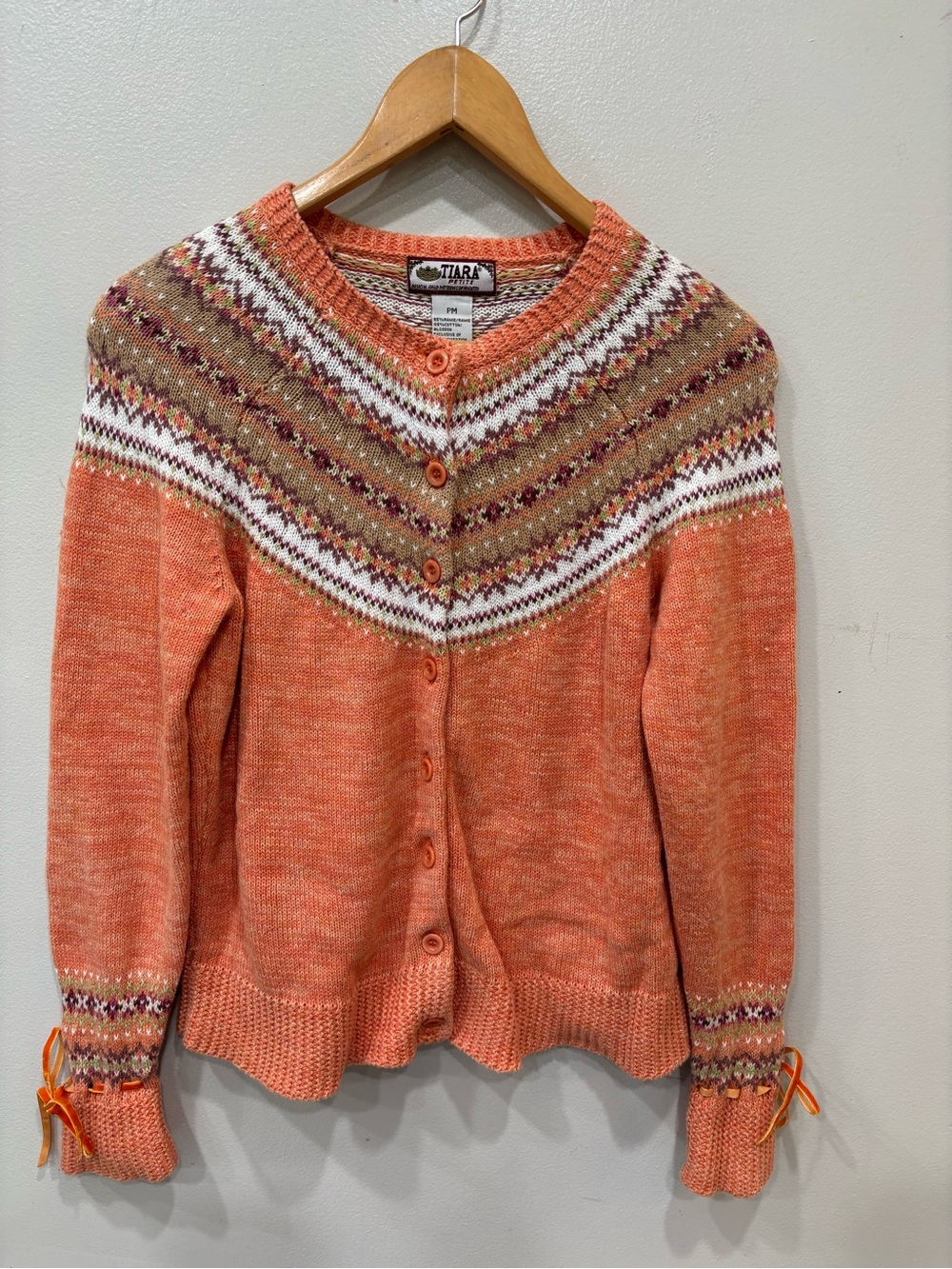 Tiara Fair Isle Button Down Knit Cardigan Sweater Women’s Size Medium- Petite